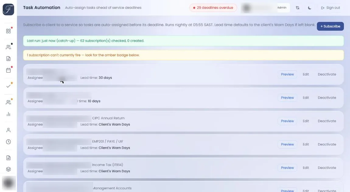 Finad's task automation screen